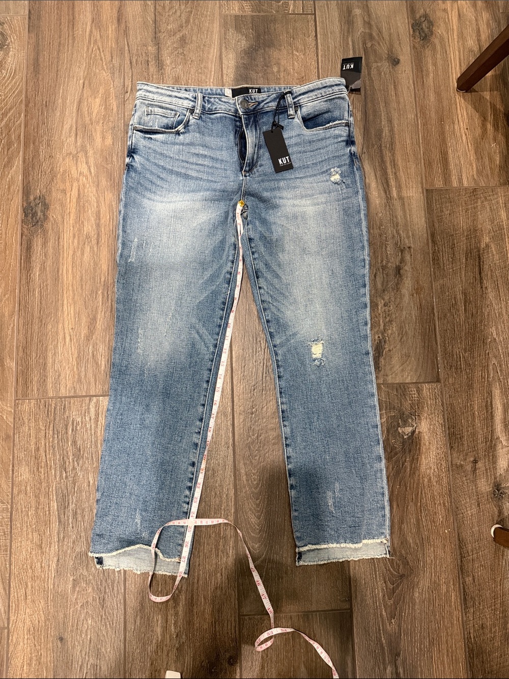 Kut from the Kloth Medium Blue Distressed Cropped Jeans size 10